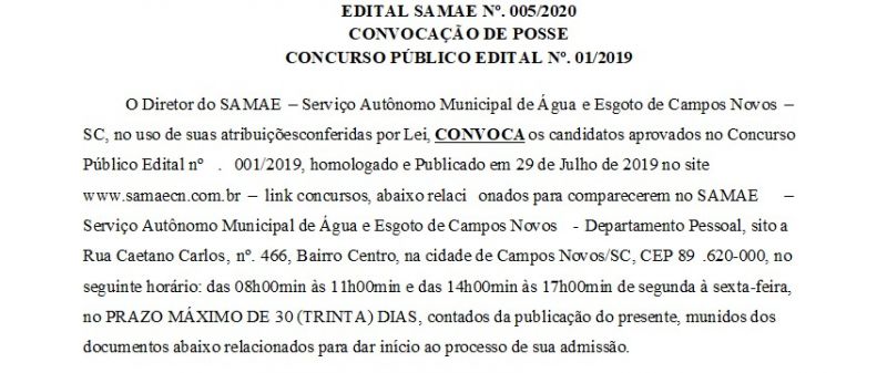 EDITAL 01/2022 DA 2ª CONVOCAÇÃO DO CONCURSO PÚBLICO 001/2020